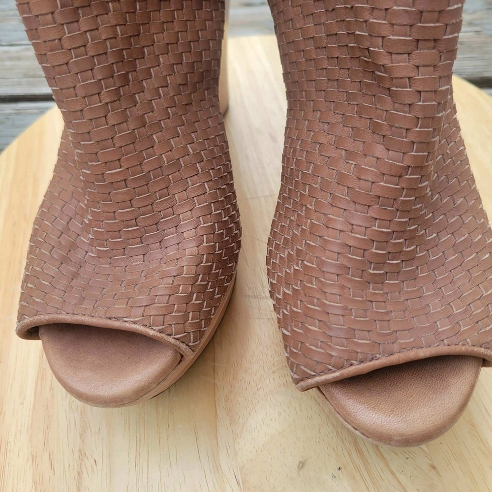 UGG Hamra Womens 8 US Woven Leather Peep Toe Wedge Booties Boho Chestnut 1002897 - Picture 11 of 15
